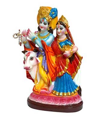 ESVAR STONECRAFT Poly Resin Hand Made Scupluture of Radha Krishna with Cow 3