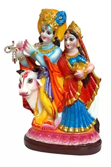 ESVAR STONECRAFT Poly Resin Hand Made Scupluture of Radha Krishna with Cow