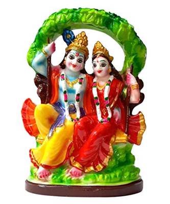 ESVAR STONECRAFT Poly Resin Hand Made Scupluture of Radha Krishna Idol ON JHULA 1