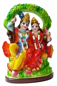 ESVAR STONECRAFT Poly Resin Hand Made Scupluture of Radha Krishna Idol ON JHULA
