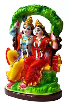 ESVAR STONECRAFT Poly Resin Hand Made Scupluture of Radha Krishna Idol ON JHULA