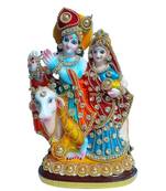 ESVAR STONECRAFT Poly Resin Hand Made Scupluture of Radha Krishna with Cow