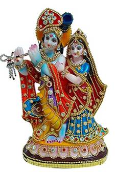 ESVAR STONECRAFT Poly Resin Hand Made Scupluture of Radha Krishna Mayure