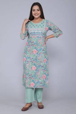 Vastravilla Women,s Cotton Febric Embrodiery Work Kurti With Palazzo Set 1