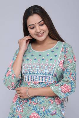 Vastravilla Women,s Cotton Febric Embrodiery Work Kurti With Palazzo Set 3