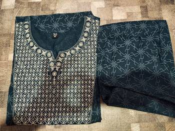 vastravilla Women's Cotton Feberic Embrodiery Work Kurti With Pant Set 3