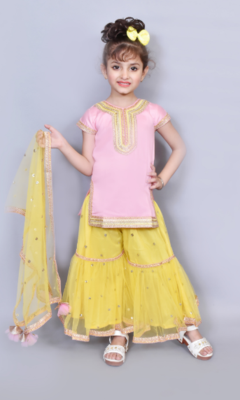 Pink kurti yellow sarara 1