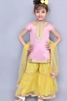 Pink kurti yellow sarara