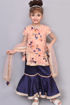 Peach kurta blue sarara