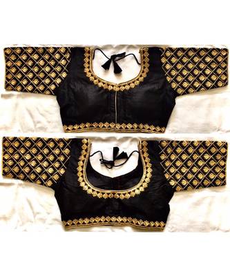 Floral Round Neck Zari Diamond Work Stitched Blouse (38+4InchMargin) 1