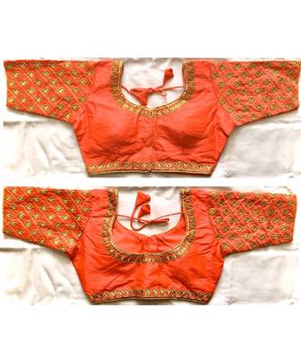 Floral Round Neck Zari Diamond Work Stitched Blouse (38+4InchMargin) 1