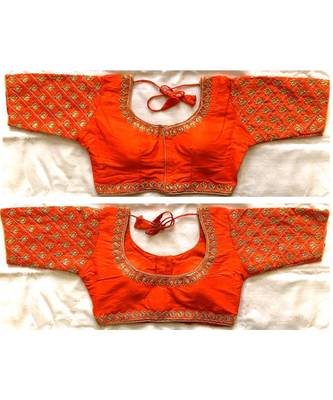 Floral Round Neck Zari Diamond Work Stitched Blouse (38+4InchMargin) 1