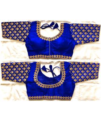 Floral Round Neck Zari Diamond Work Stitched Blouse (38+4InchMargin) 1