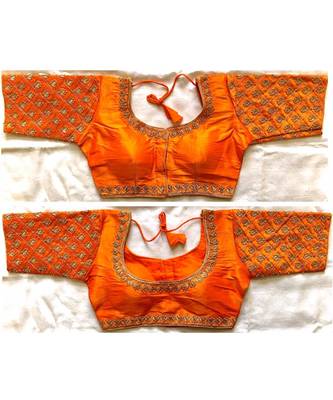 Floral Round Neck Zari Diamond Work Stitched Blouse (38+4InchMargin) 1