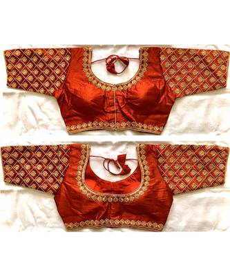 Floral Round Neck Zari Diamond Work Stitched Blouse (38+4InchMargin) 1