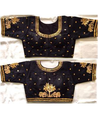 Floral Round Neck Cotton Silk Embroidery Stitched Blouse(38+4Inch Margin) 1