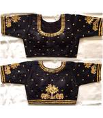 Floral Round Neck Cotton Silk Embroidery Stitched Blouse(38+4Inch Margin)