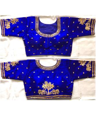 Floral Round Neck Cotton Silk Embroidery Stitched Blouse(38+4Inch Margin) 1