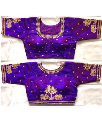 Floral Round Neck Cotton Silk Embroidery Stitched Blouse(38+4Inch Margin) 1