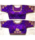 Floral Round Neck Cotton Silk Embroidery Stitched Blouse(38+4Inch Margin)