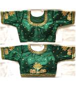 Floral Round Neck Cotton Silk Embroidery Stitched Blouse(38+4Inch Margin)