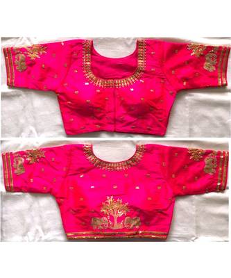 Floral Round Neck Cotton Silk Embroidery Stitched Blouse(38+4Inch Margin) 1