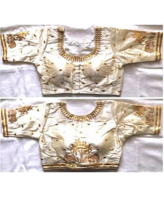 Floral Round Neck Cotton Silk Embroidery Stitched Blouse(38+4Inch Margin) 1