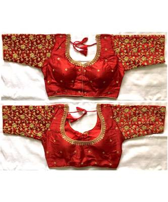 Round Neck Phantom Silk Gold Zari Diamond Embroidery Stitched Blouse 1