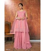 Pink Color Zari Work Salwar Kameez With Soft Net Dupatta Set