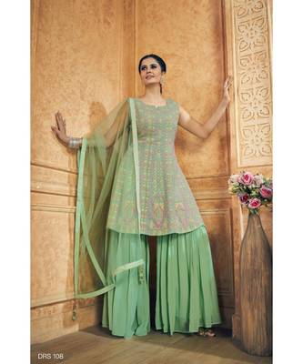 Green Zari Work Salwar Kameez Dupatta 1