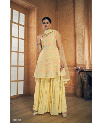 Yellow Color Resham Work Salwar Kameez With Soft Net Dupatta 3