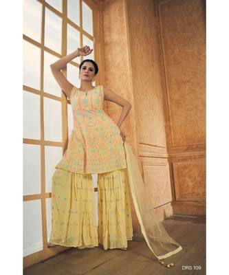 Yellow Color Resham Work Salwar Kameez With Soft Net Dupatta 1