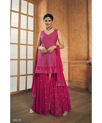 Pink Color Designer Zari Work Salwar Kameez With Dupatta 1