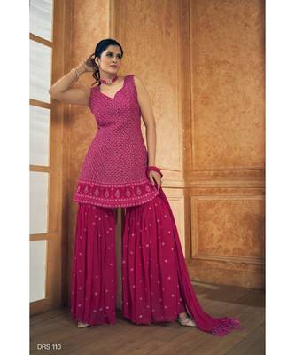 Pink Color Designer Zari Work Salwar Kameez With Dupatta 3