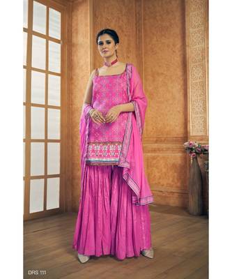 Pink Color Silk Material Sequins Work Salwar Kameez With Dupatta 1