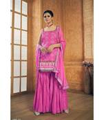 Pink Color Silk Material Sequins Work Salwar Kameez With Dupatta