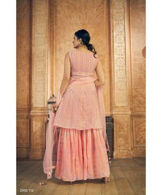 Peach Georgette Base Zari Work Salwar Kameez With Dupatta 2