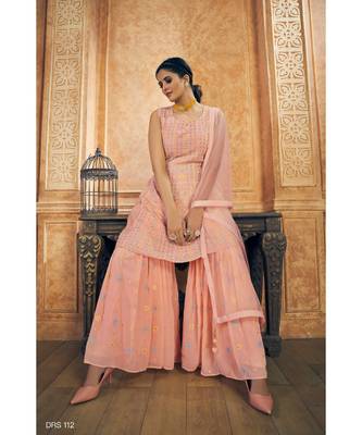 Peach Georgette Base Zari Work Salwar Kameez With Dupatta 1