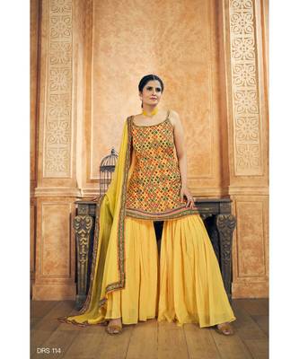 Yellow Color Chiffon Material Salwar Kameez With Dupatta Set 1