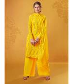 Yellow Color Georgette Base Mirror & Thread Work Salwar Kameez