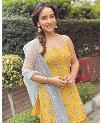 Yellow Color Crepe Material Zari Work Salwar Kameez With Dupatta Set 1