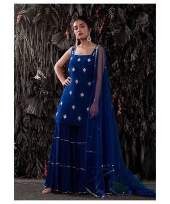 Blue Color Georgette Base Zari & Mirror Work Salwar Kameez With Dupatta 1