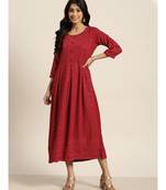 Mohvogue Women's Maroon Embroidered Rayon Kurti