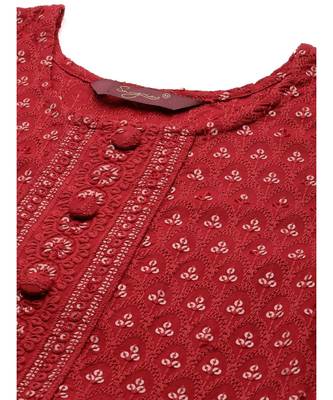 Mohvogue Women's Maroon Embroidered Rayon Kurti 5