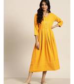 Mohvogue Women's Mustard Embroidered Rayon Kurti