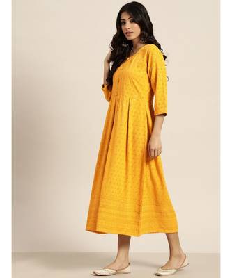 Mohvogue Women's Mustard Embroidered Rayon Kurti 3