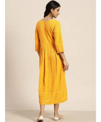 Mohvogue Women's Mustard Embroidered Rayon Kurti 4