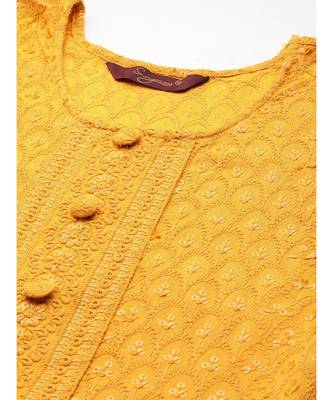 Mohvogue Women's Mustard Embroidered Rayon Kurti 5