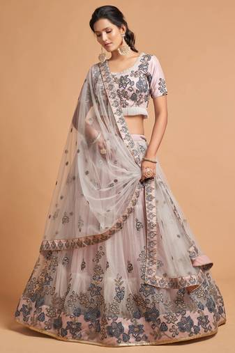 Amazing Grey Soft Net Zari Embroidered Heavy Work Wedding Lehenga Choli with Dupatta