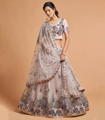 grey soft net zari embroidered heavy work wedding lehenga set choli with dupatta with dupatta 1